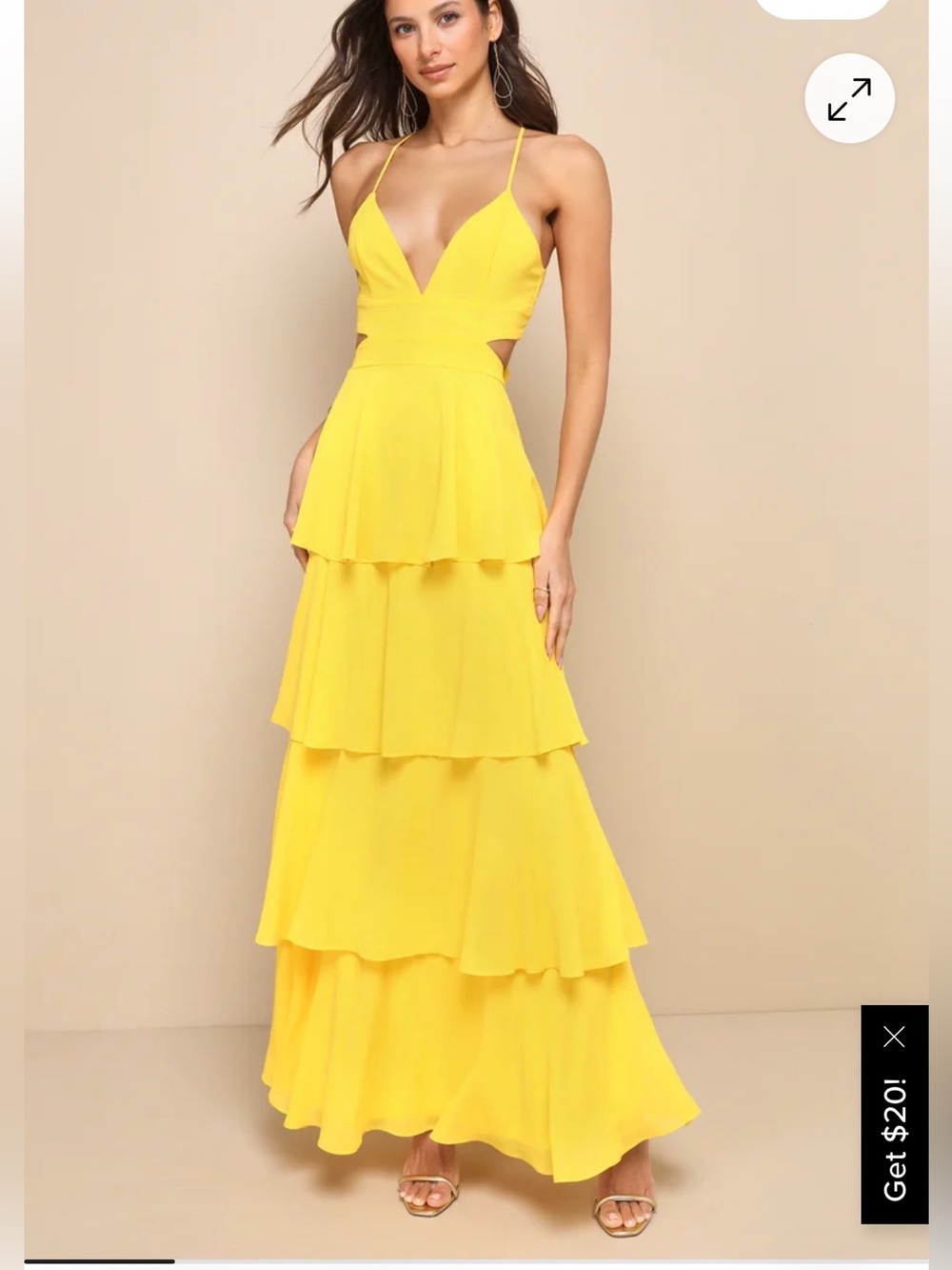 Lulu's Sunny Yellow Tiered Cutout Maxi Dress